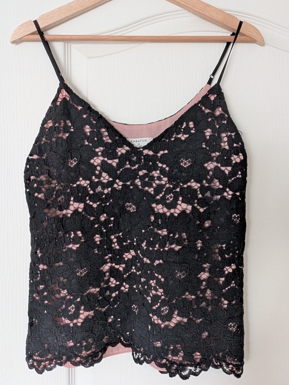 Babaton Black Lace Overlay Cami with Pink Lining